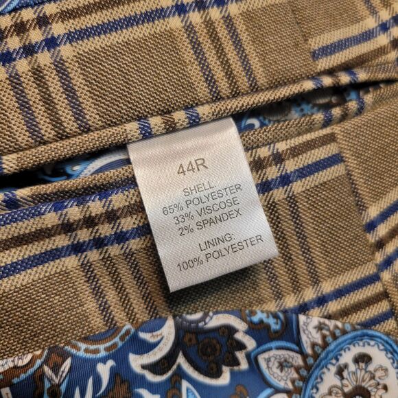 Alan Flusser Mens Paisley Lined 2-Button Blazer Jacket Beige Brown Checked EUC - Picture 8 of 13